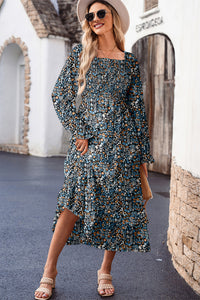 KaleaBoutique Stylish Floral Print Long Sleeve Square Neck Smocked Maxi Dress - KaleaBoutique.com