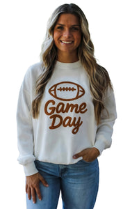 KaleaBoutique Stylish Embroidered Slogan Game Day Rugby Pattern Crewneck Sweatshirt - KaleaBoutique.com