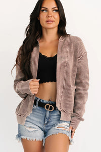KaleaBoutique Stylish Mineral Wash Exposed Seam Patchwork Knit Open Sweater Cardigan - KaleaBoutique.com