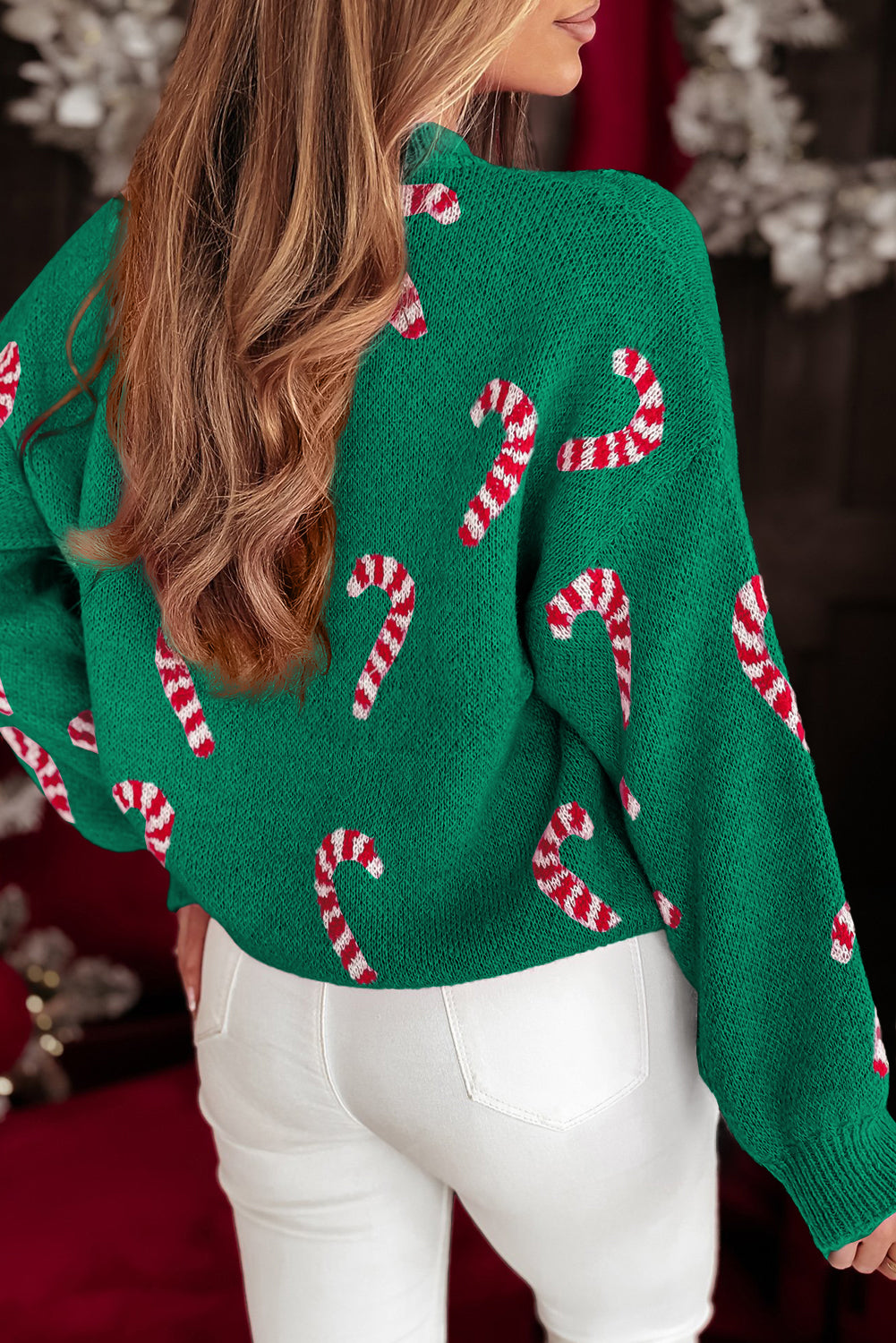 Christmas Candy Cane Holiday Drop Shoulder Sweater - KaleaBoutique.com