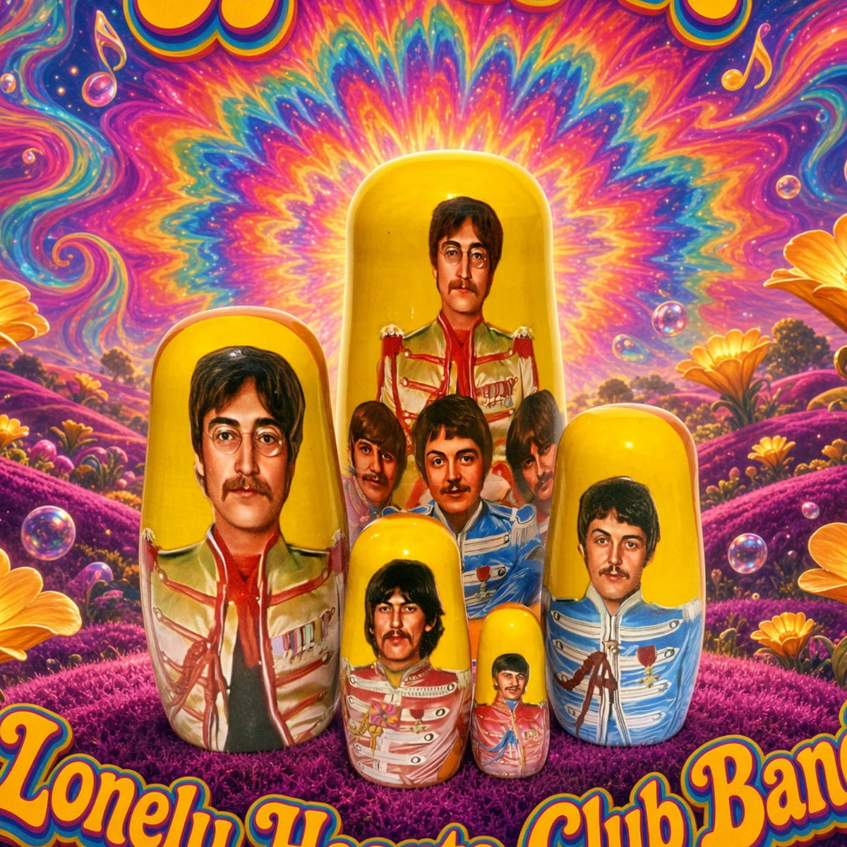 The Beatles Group 5 Piece Nesting Doll Set - Handcrafted Stacking Matryoshka Set - KaleaBoutique.com