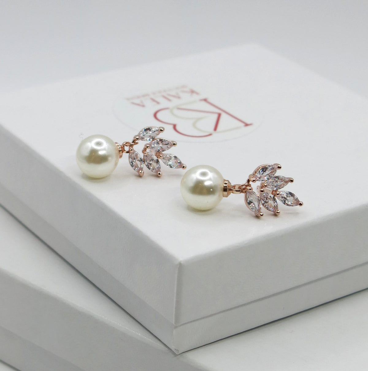 Bridesmaid Pearl Drop Necklace and Earring 3 PC Jewelry Set, Bridal 14K Gold Plated Crystal CZ Gem Pendant Necklace - KaleaBoutique.com