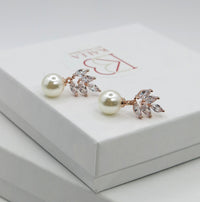 Bridesmaid Pearl Drop Necklace and Earring 3 PC Jewelry Set, Bridal 14K Gold Plated Crystal CZ Gem Pendant Necklace - KaleaBoutique.com