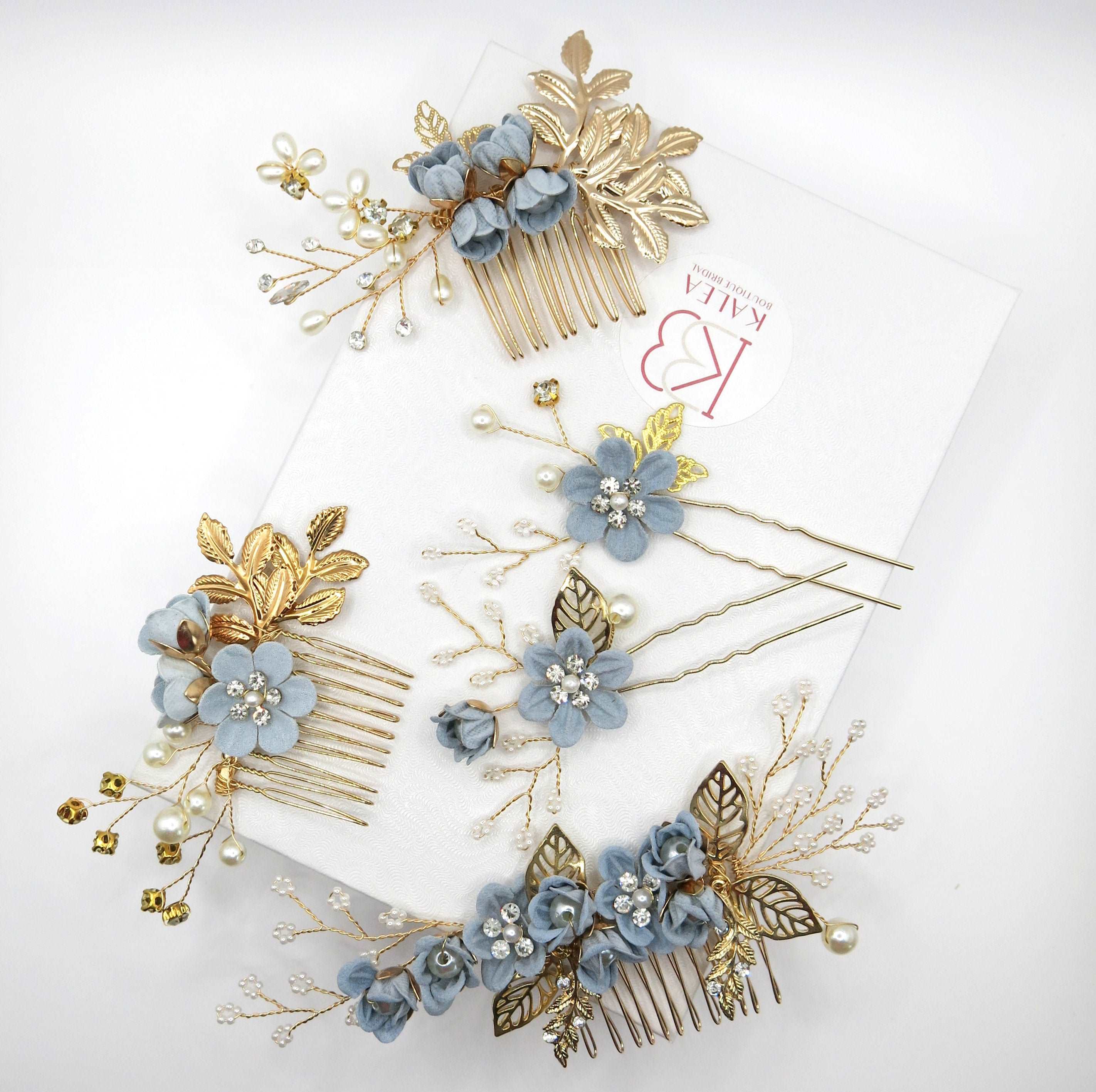 12Pcs Golden Leaf Hair Comb Set Bridal Pearl Hairpins Blue Flower Wedding Hair Amazon.com : inSowni 12 Pack Wedding Prom Party Decorative  main image 2