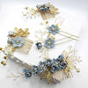 Blue Flower Bridal Hair Comb, Bridesmaid Floral Blue Hairpieces, Wedding Blue Flower Wire Hairpins - KaleaBoutique.com