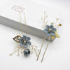 Blue Flower Bridal Hair Comb, Bridesmaid Floral Blue Hairpieces, Wedding Blue Flower Wire Hairpins - KaleaBoutique.com