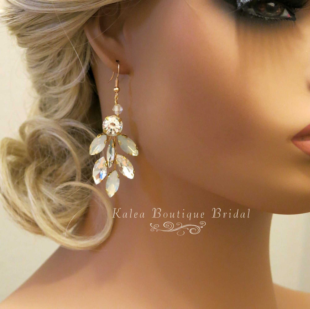 Opal Style Crystal Earrings, Bridal Rhinestone Gem Earrings, Wedding Dangle Gem Wire Earrings - KaleaBoutique.com