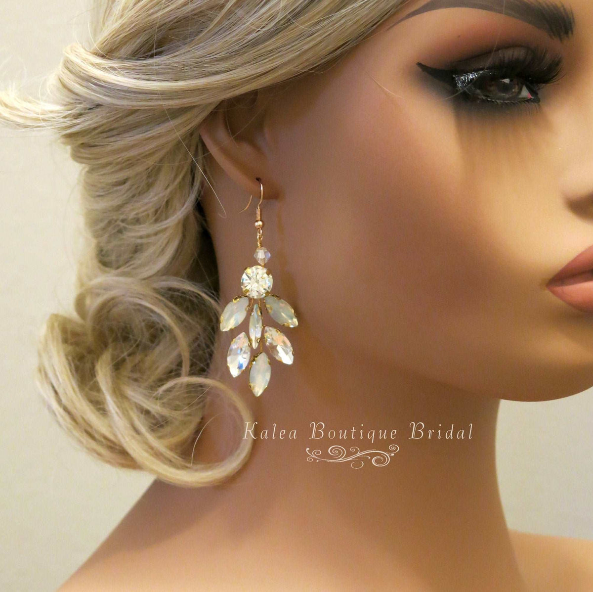 Opal Style Crystal Earrings, Bridal Rhinestone Gem Earrings, Wedding Dangle Gem Wire Earrings - KaleaBoutique.com
