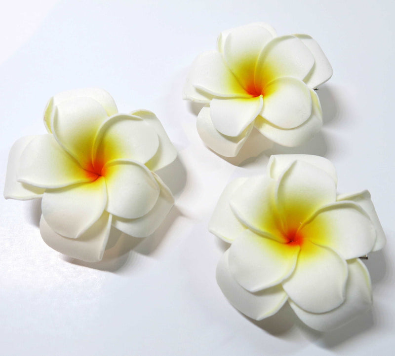 3 PC Double Layer Plumeria Hair Clip Set, White Hawaii Flower Hairclips, Floral Beach Hairpin Headpiece - KaleaBoutique.com