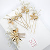 Gold Flower Hairpins 4 PC Set or Bridal Pearl Hair Comb, Bridesmaid U-Shaped Floral Hairpins and Crystal Hair Comb - KaleaBoutique.com