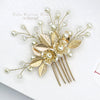 Gold Flower Hairpins 4 PC Set or Bridal Pearl Hair Comb, Bridesmaid U-Shaped Floral Hairpins and Crystal Hair Comb - KaleaBoutique.com