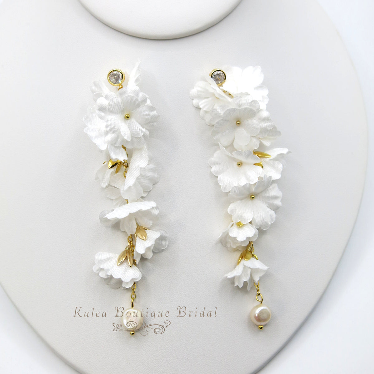 White Silk Flower Dangle Earrings, Custom Floral Wedding Earrings, Bridal Floral Statement Earrings, Silk Flower Petal Stud Earrings for Bride - KaleaBoutique.com