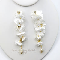 White Silk Flower Dangle Earrings, Custom Floral Wedding Earrings, Bridal Floral Statement Earrings, Silk Flower Petal Stud Earrings for Bride - KaleaBoutique.com