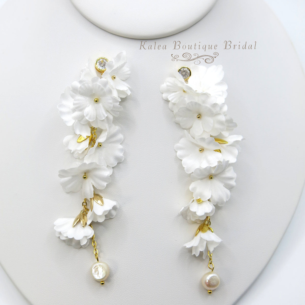 White Silk Flower Dangle Earrings, Custom Floral Wedding Earrings, Bridal Floral Statement Earrings, Silk Flower Petal Stud Earrings for Bride - KaleaBoutique.com
