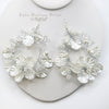 White Large Seashell Flower Hooped Earrings, Bridal Pearl Floral Hoop Earrings, Wedding Fashion Wire Hoop Earrings - KaleaBoutique.com