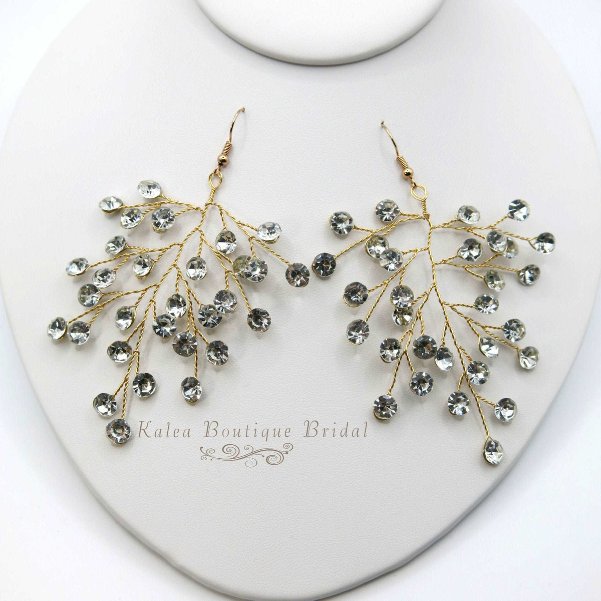 Bridal Blue Crystal Earrings, Rhinestone Earrings, Bridesmaid Dangle Crystal Earrings, Wedding Gold or Silver Wire Large Earrings - KaleaBoutique.com