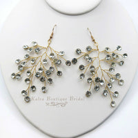Bridal Blue Crystal Earrings, Rhinestone Earrings, Bridesmaid Dangle Crystal Earrings, Wedding Gold or Silver Wire Large Earrings - KaleaBoutique.com