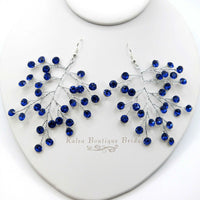 Bridal Blue Crystal Earrings, Rhinestone Earrings, Bridesmaid Dangle Crystal Earrings, Wedding Gold or Silver Wire Large Earrings - KaleaBoutique.com