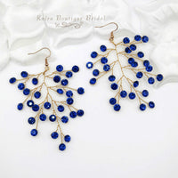 Bridal Blue Crystal Earrings, Rhinestone Earrings, Bridesmaid Dangle Crystal Earrings, Wedding Gold or Silver Wire Large Earrings - KaleaBoutique.com