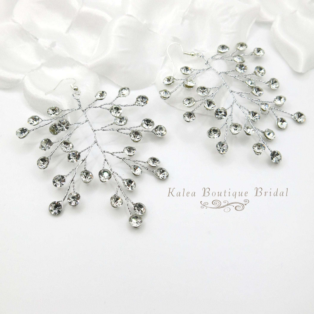 Bridal Blue Crystal Earrings, Rhinestone Earrings, Bridesmaid Dangle Crystal Earrings, Wedding Gold or Silver Wire Large Earrings - KaleaBoutique.com