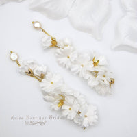 White Silk Flower Dangle Earrings, Custom Floral Wedding Earrings, Bridal Floral Statement Earrings, Silk Flower Petal Stud Earrings for Bride - KaleaBoutique.com