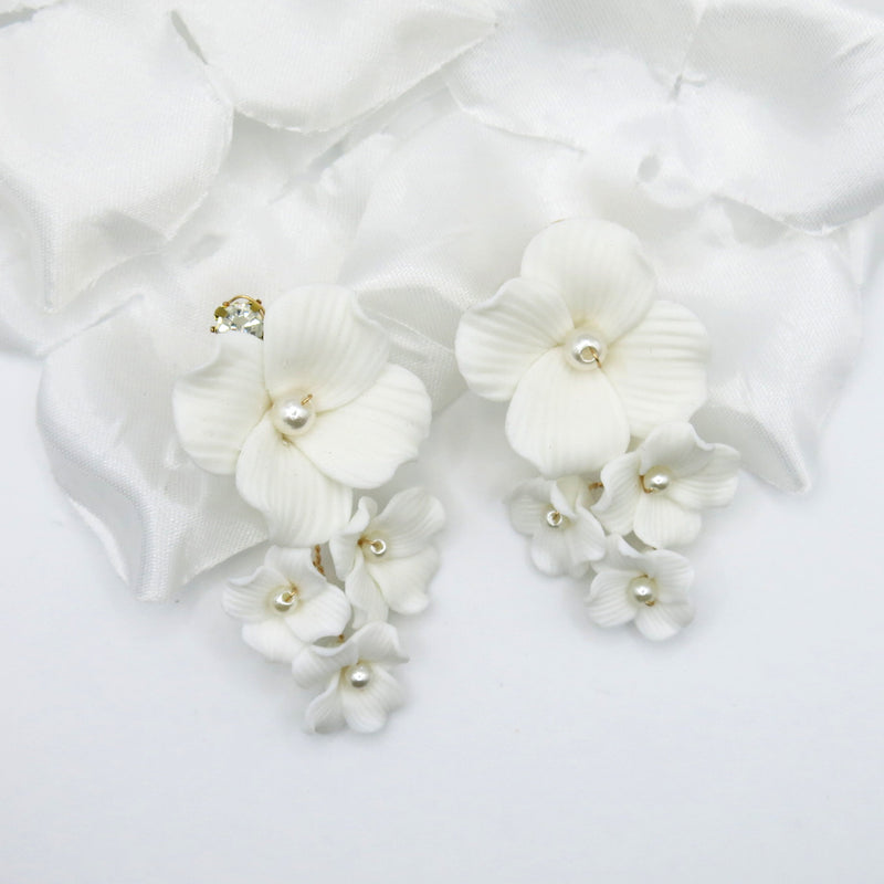 White Floral Ceramic Earrings, Bridal White Clay Big Flower Earrings, Wedding Porcelain Large Flower Earrings - KaleaBoutique.com