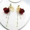 Camellia Silk Flower Chain Earrings, Custom Floral Wedding Earrings, Bridal Floral Boho Dangle Earrings - KaleaBoutique.com
