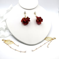Camellia Silk Flower Chain Earrings, Custom Floral Wedding Earrings, Bridal Floral Boho Dangle Earrings - KaleaBoutique.com