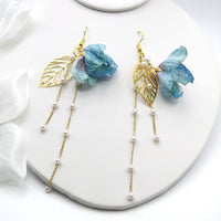 Camellia Silk Flower Chain Earrings, Custom Floral Wedding Earrings, Bridal Floral Boho Dangle Earrings - KaleaBoutique.com