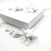 Snowdrop Anemone Silk White Flower Chain Earrings, Custom Floral Wedding Earrings, Bridal Floral Statement Earrings - KaleaBoutique.com