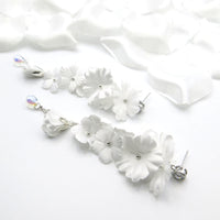 Morning Dew Silk White Flower Dangle Earrings, Custom Floral Wedding Earrings, Bridal Floral Statement Earrings - KaleaBoutique.com