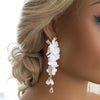 Morning Dew Silk White Flower Dangle Earrings, Custom Floral Wedding Earrings, Bridal Floral Statement Earrings - KaleaBoutique.com