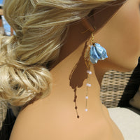 Camellia Silk Flower Chain Earrings, Custom Floral Wedding Earrings, Bridal Floral Boho Dangle Earrings - KaleaBoutique.com