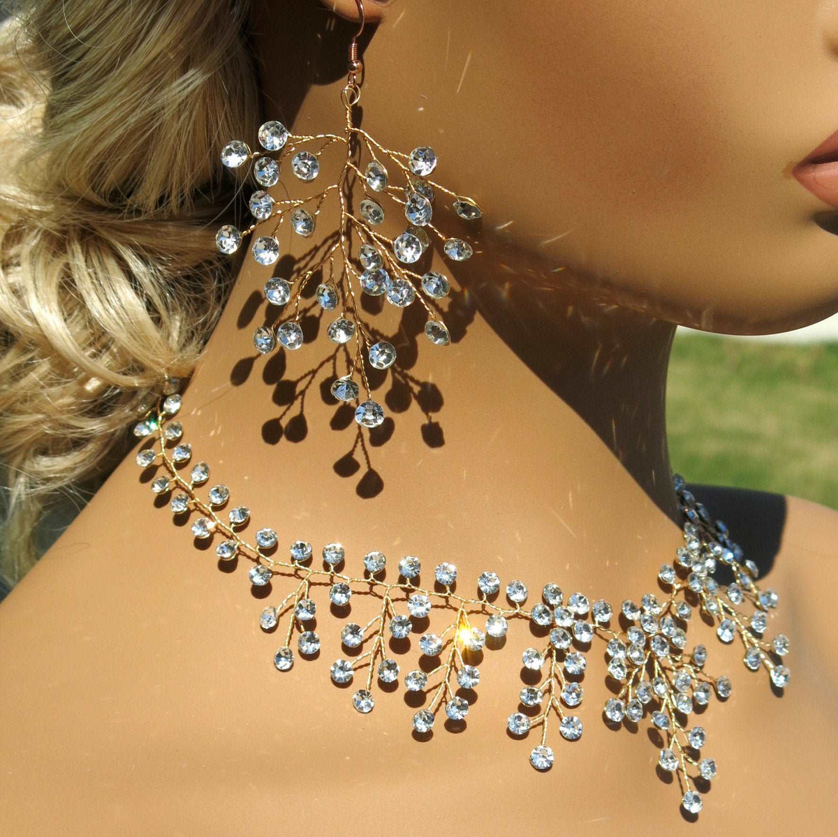 Bridal Blue Crystal Earrings, Rhinestone Earrings, Bridesmaid Dangle Crystal Earrings, Wedding Gold or Silver Wire Large Earrings - KaleaBoutique.com