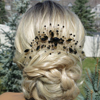 Black Gem Bridal Hair Comb, Rhinestone Gothic Hairpiece, Large Wedding Black Crystal Headpiece - KaleaBoutique.com