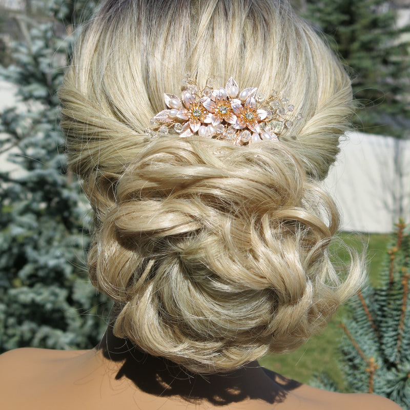 Embossed Metal Flower Hairclip, Gold Leaf Bridal Alligator Floral Wedding Hair Clip, Gold or Silver - KaleaBoutique.com