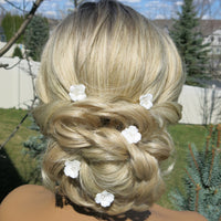 Porcelain Flower 5 PC Hairpin Set, Wedding Ceramic Floral U Hair Pins, Bridal White Flower Hand Wired Hairpins, Set of 5 PC - KaleaBoutique.com