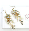 Floral Pearl Prom Earrings, Wedding Boho Gold Wire Flower Earrings, Bridal Dangle Earrings - KaleaBoutique.com