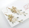 Pearl Flower Bridal Earrings, Rhinestone Crystal Leaf Dangle Earrings, Gold Wire Flower Boho Earrings - KaleaBoutique.com