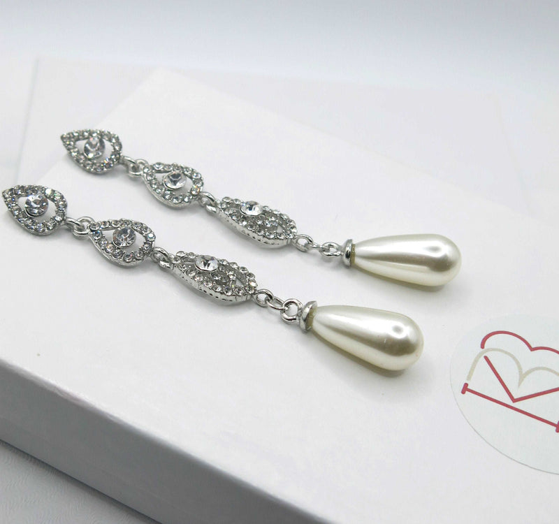 Baroque Pearl Dangle Earrings, Bridal Large Pearl Drop Ear Studs, Diamond CZ Gem Wedding Dangle Ear Studs - KaleaBoutique.com