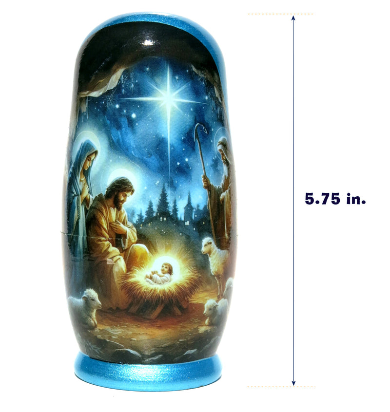 Traditional Watercolor Style Nativity Nesting Doll, 5 Piece Hand Crafted Nested Doll - KaleaBoutique.com