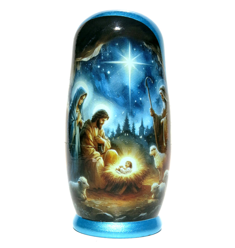 Traditional Watercolor Style Nativity Nesting Doll, 5 Piece Hand Crafted Nested Doll - KaleaBoutique.com