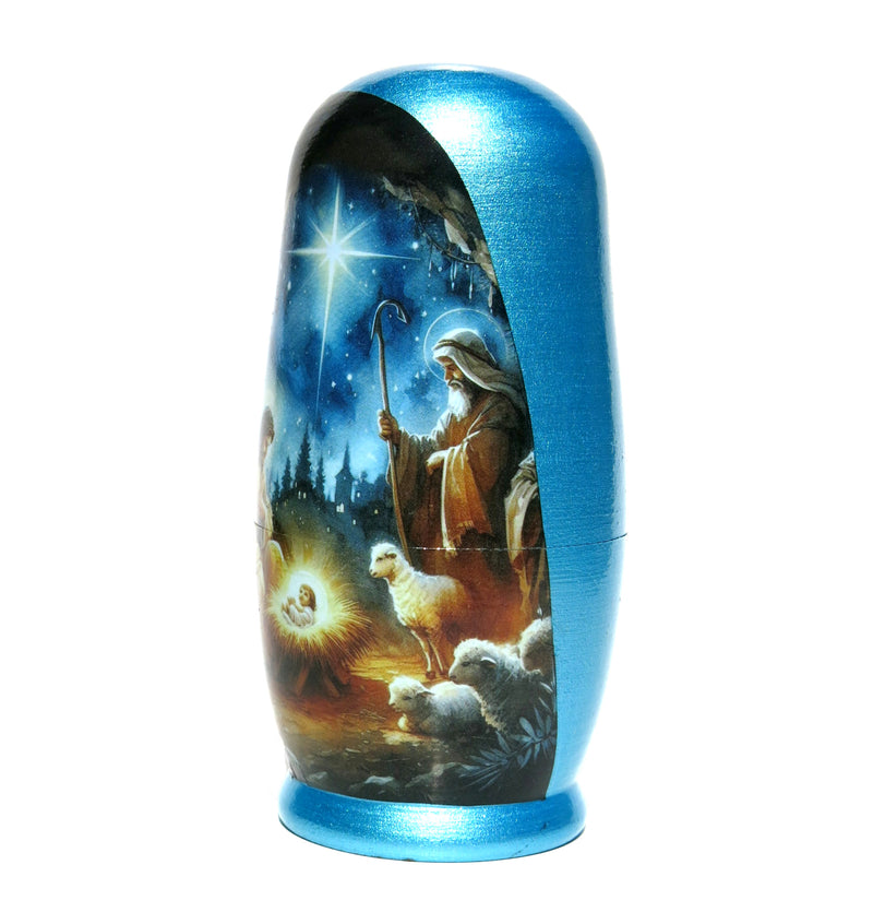 Traditional Watercolor Style Nativity Nesting Doll, 5 Piece Hand Crafted Nested Doll - KaleaBoutique.com