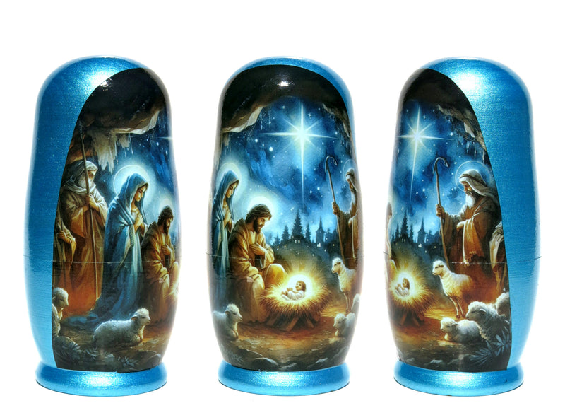 Traditional Watercolor Style Nativity Nesting Doll, 5 Piece Hand Crafted Nested Doll - KaleaBoutique.com