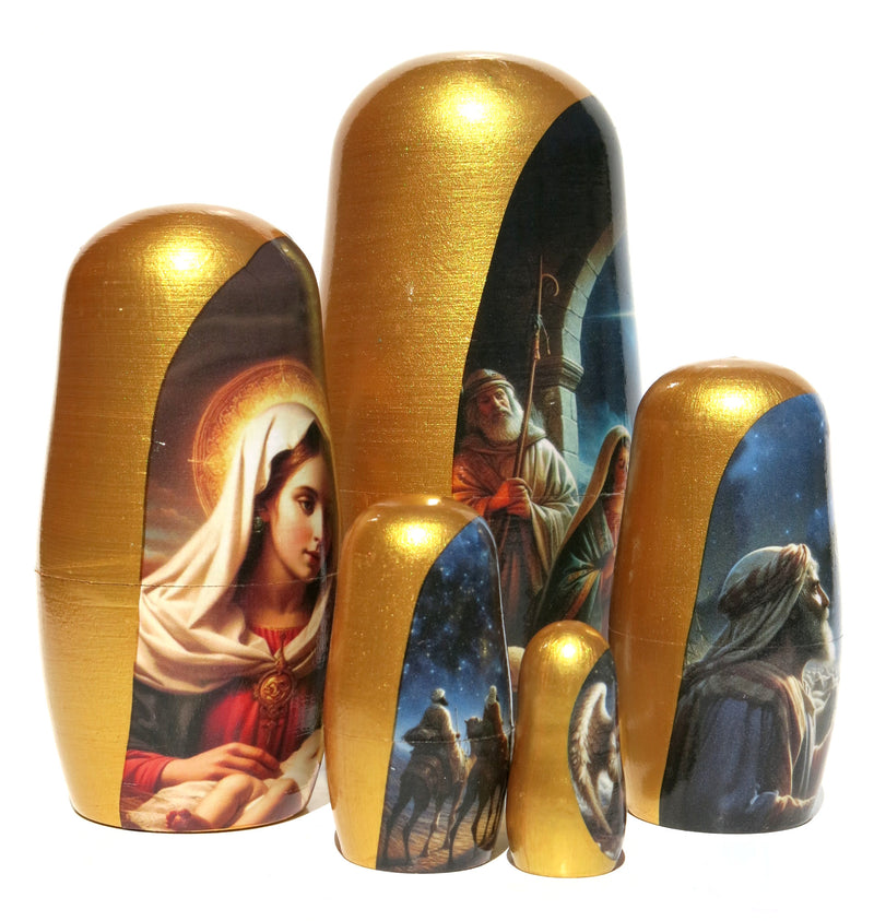 Traditional Realism Style Nativity Nesting Doll, 5 Piece Hand Crafted Nested Doll - KaleaBoutique.com