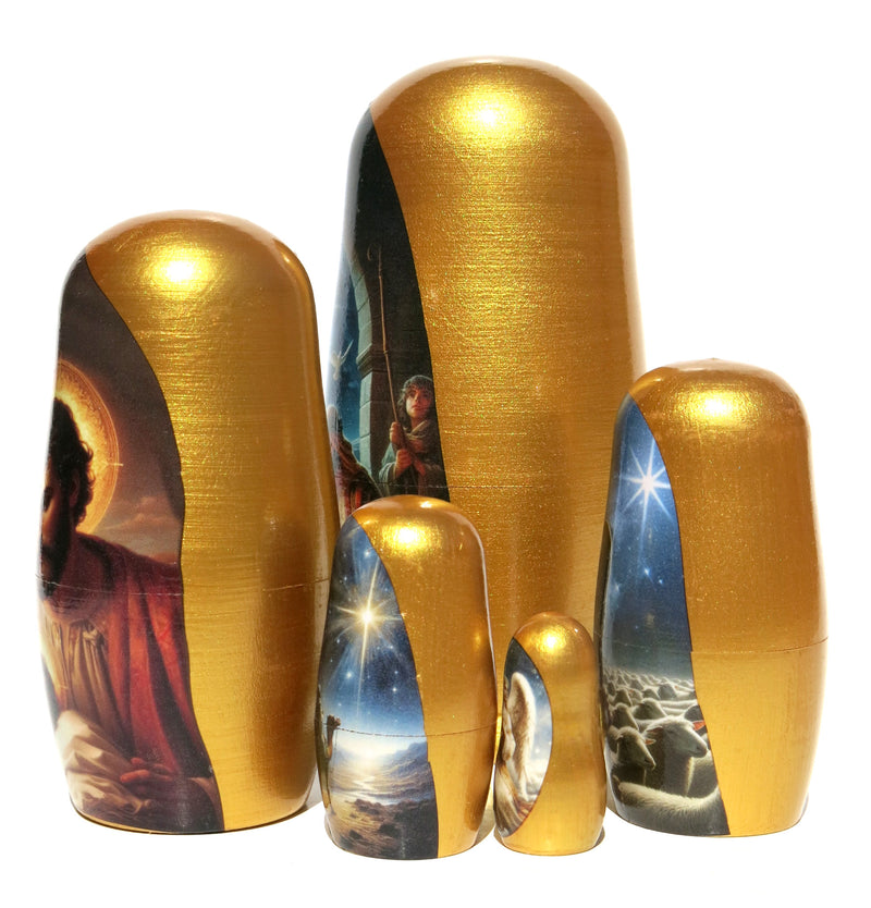 Traditional Realism Style Nativity Nesting Doll, 5 Piece Hand Crafted Nested Doll - KaleaBoutique.com