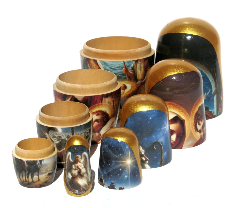 Traditional Realism Style Nativity Nesting Doll, 5 Piece Hand Crafted Nested Doll - KaleaBoutique.com