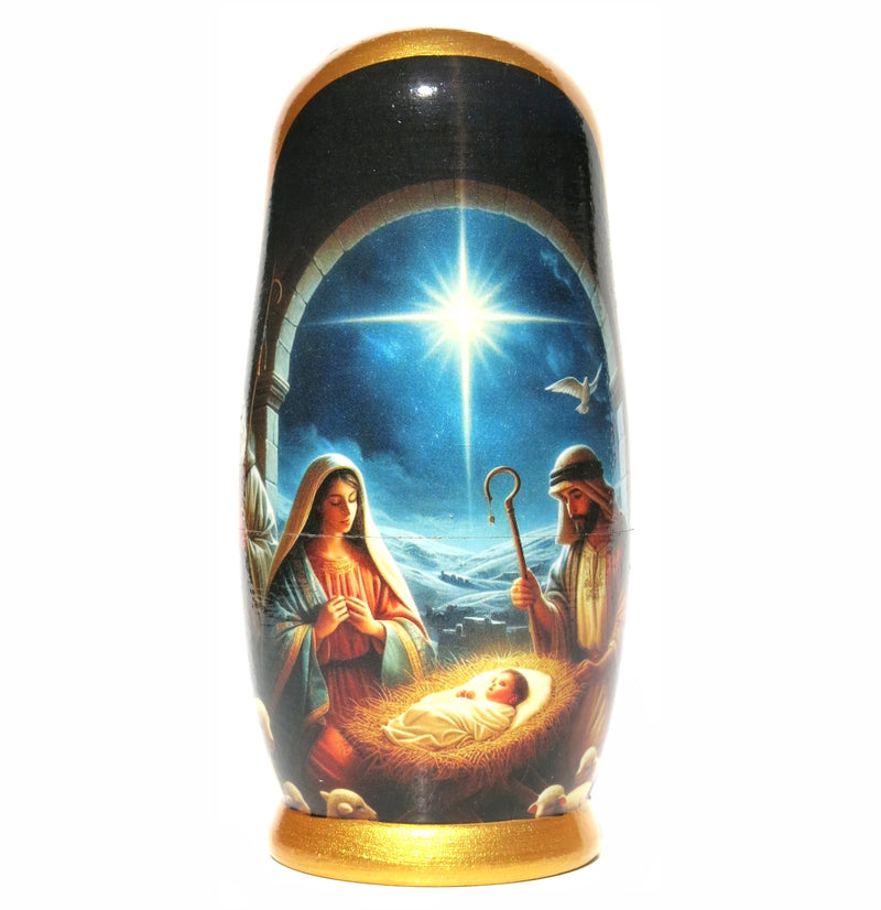Traditional Realism Style Nativity Nesting Doll, 5 Piece Hand Crafted Nested Doll - KaleaBoutique.com
