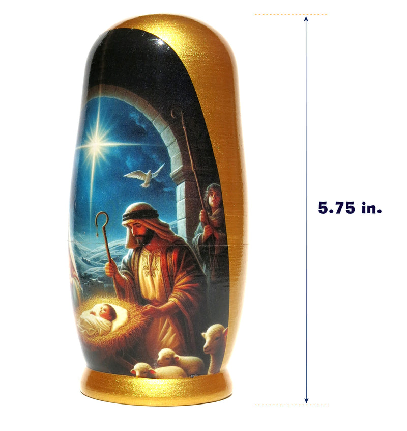 Traditional Realism Style Nativity Nesting Doll, 5 Piece Hand Crafted Nested Doll - KaleaBoutique.com