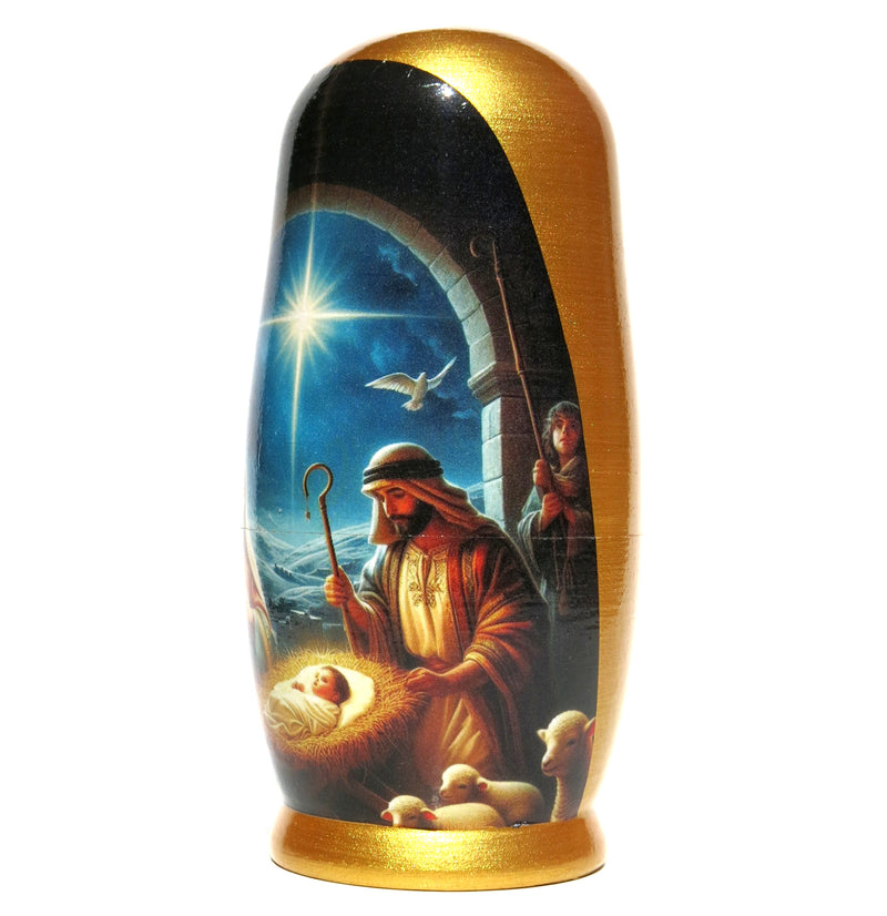 Traditional Realism Style Nativity Nesting Doll, 5 Piece Hand Crafted Nested Doll - KaleaBoutique.com